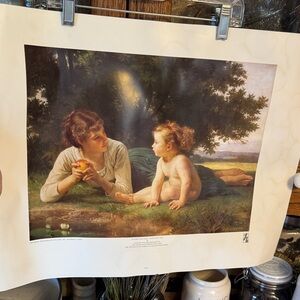 Vtg print of 1880painting Temptation by French artist William-Adolphe Bouguereau